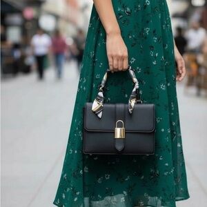 NWOT Chic Black Satchel with Gold Lock (unbranded)